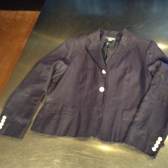 LRL Ralph Lauren 100% Linen Blazer Women’s 16 Dark Navy Blue 3 Button Lined - Picture 7 of 12